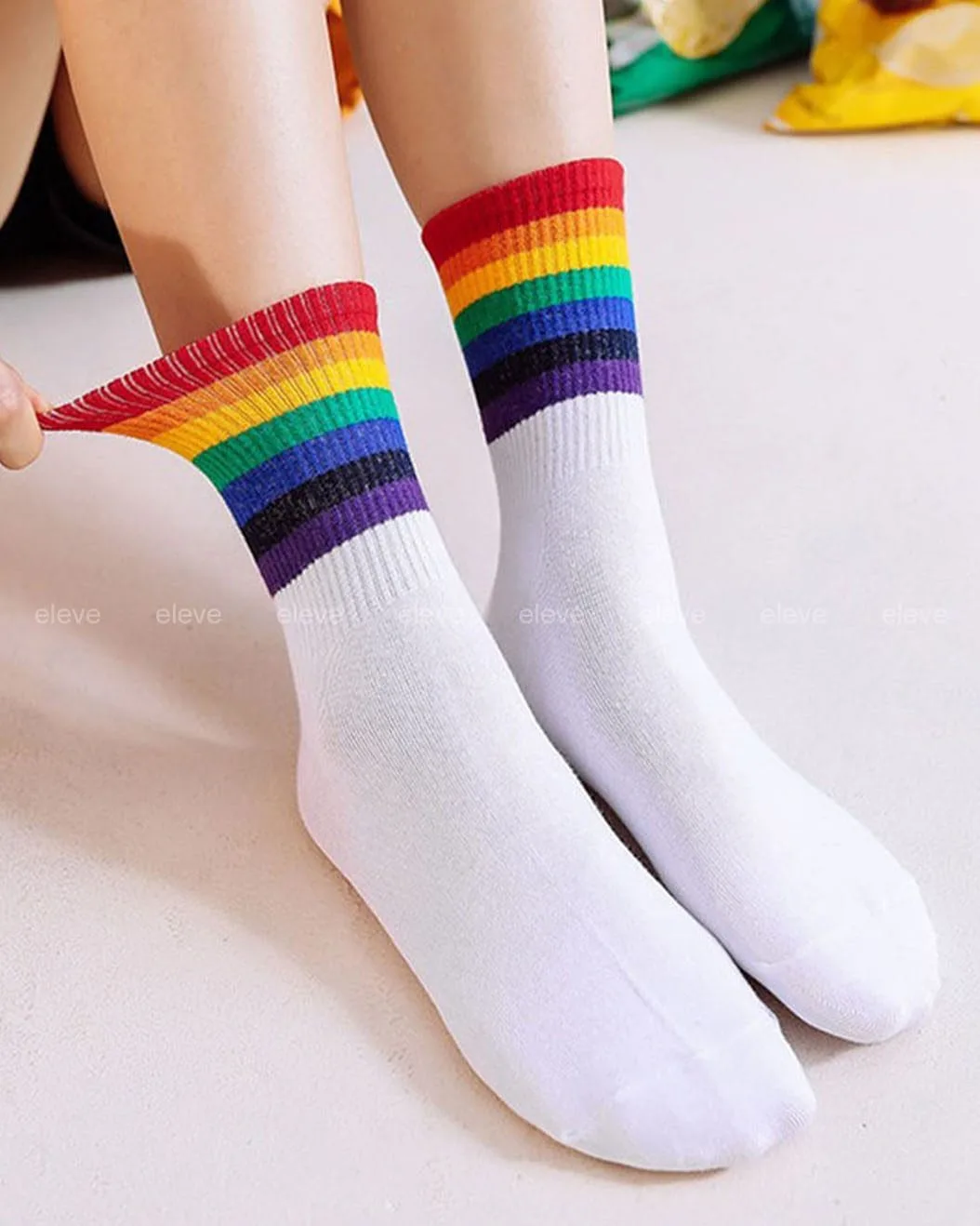 Rainbow Striped Cotton Socks For Girls - Image 4