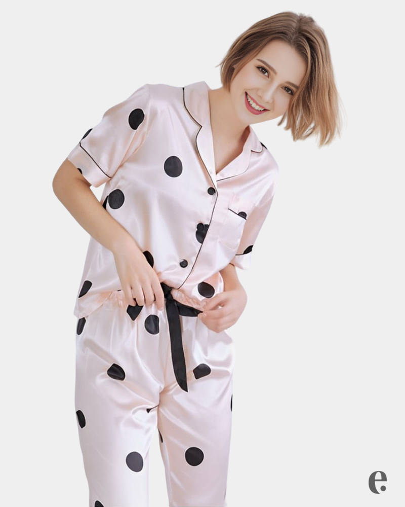 Polka Dot Pink Satin Pajama Set