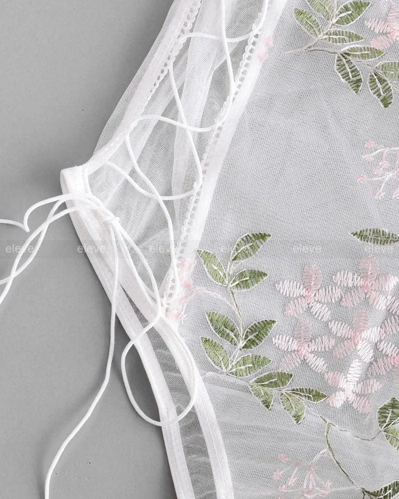 Leaf Embroidered Mesh Cupped White Lingerie Bodysuits - Image 5