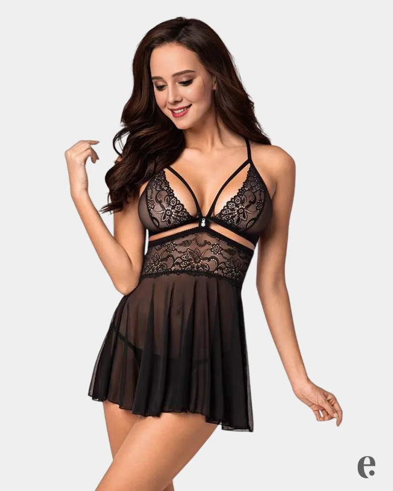Lace Transparent Nightdress with Bow