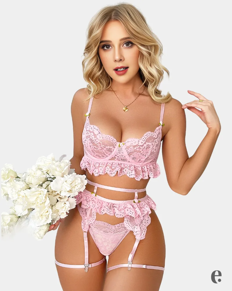 Pink Floral Embroidery Luxury Lingerie Set