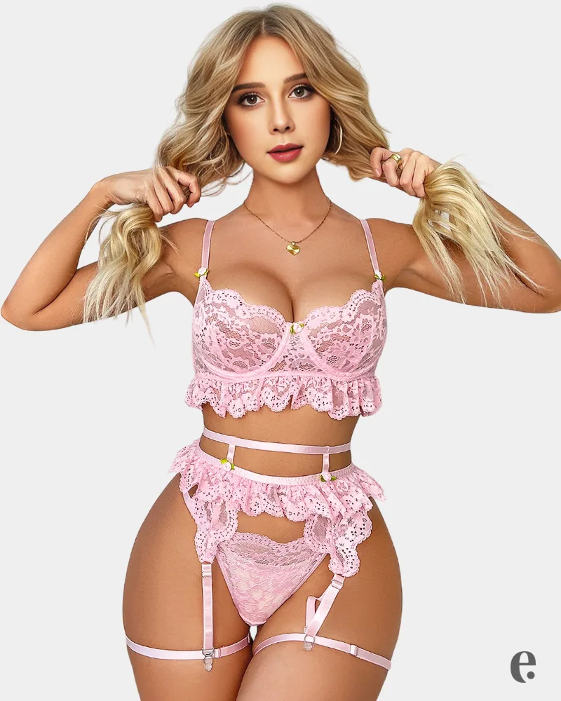 Pink Floral Embroidery Luxury Lingerie Set - Image 3
