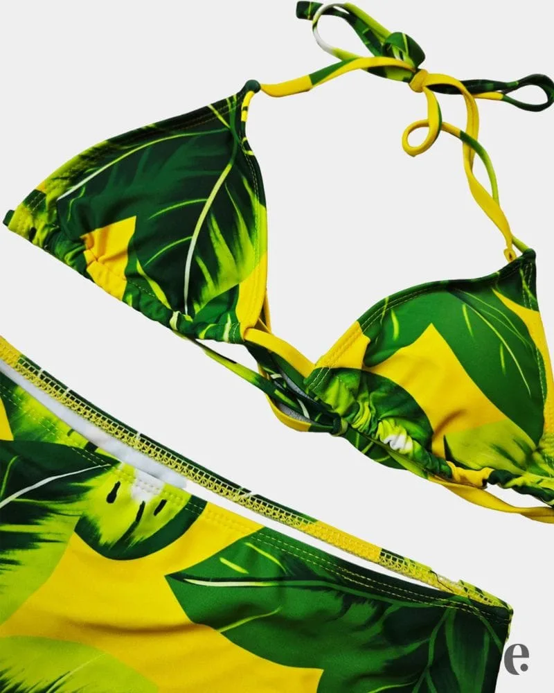 3PCS Mesh Print Green Bikini Swimsuit - Image 3