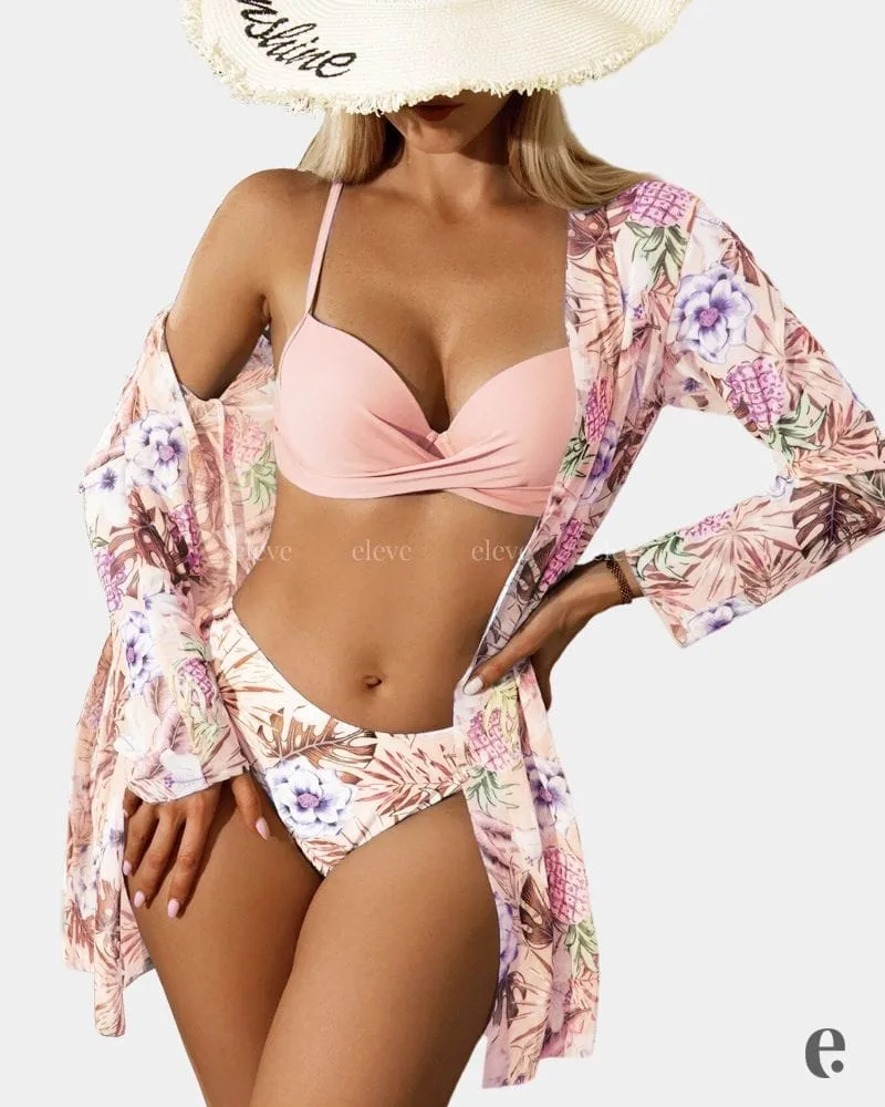 Summer Beach Tropical Print 3 Piece Swimsuit - Image 3