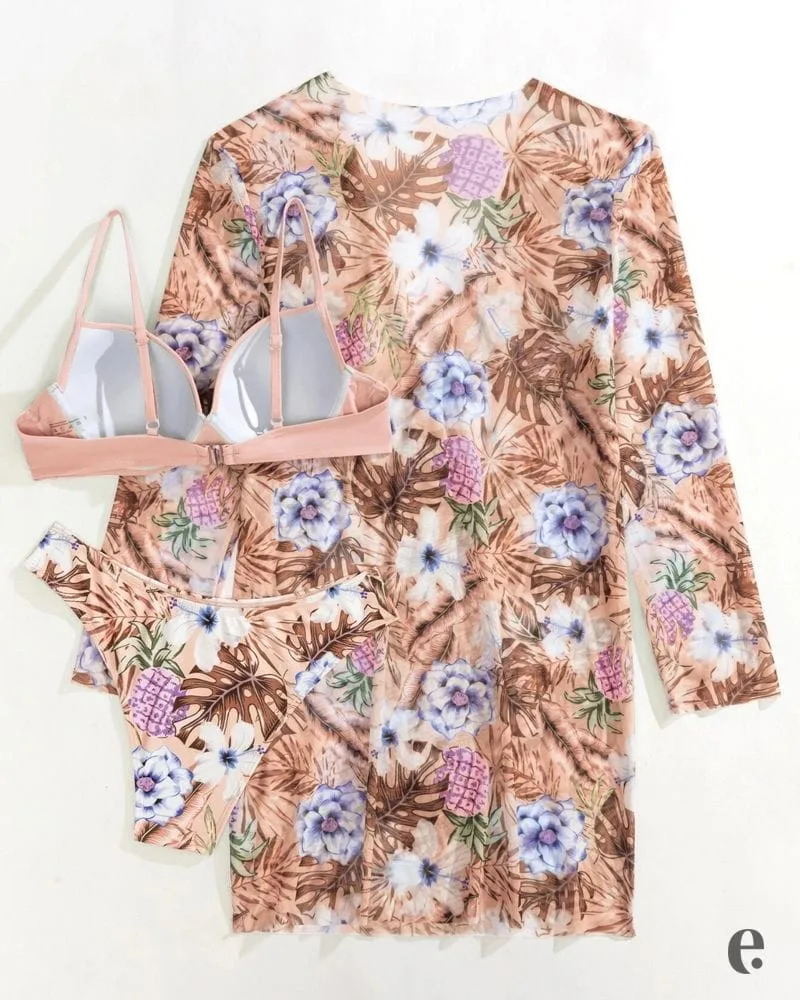 Summer Beach Tropical Print 3 Piece Swimsuit - Image 5