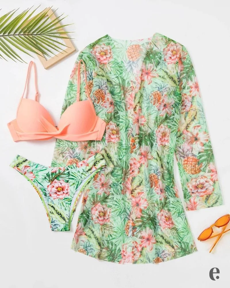Summer Beach Tropical Print 3 Piece Swimsuit - Image 4