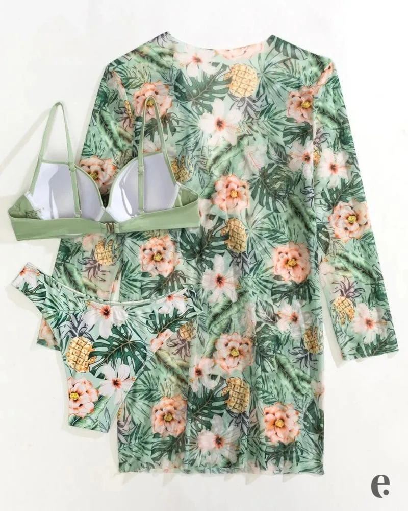 Summer Beach Tropical Print 3 Piece Swimsuit - Image 6