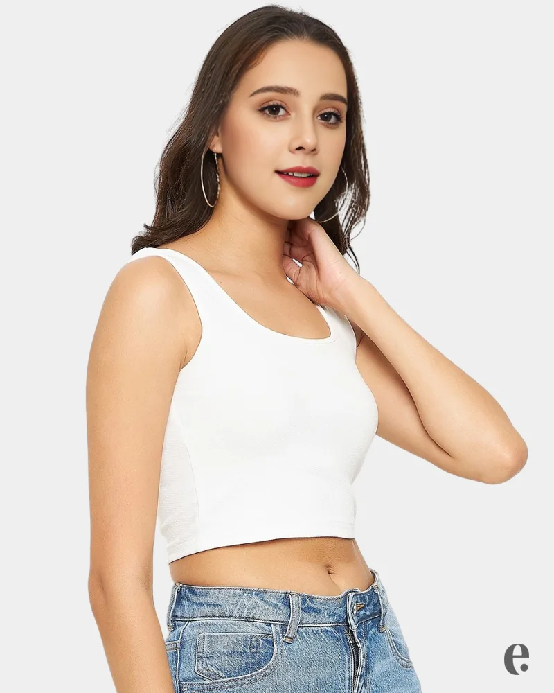 Round Neck Stretchable Sleeveless Crop Top