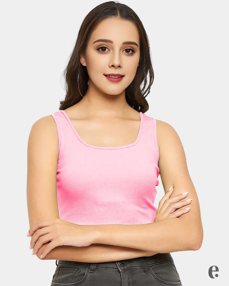 Round Neck Stretchable Sleeveless Crop Top