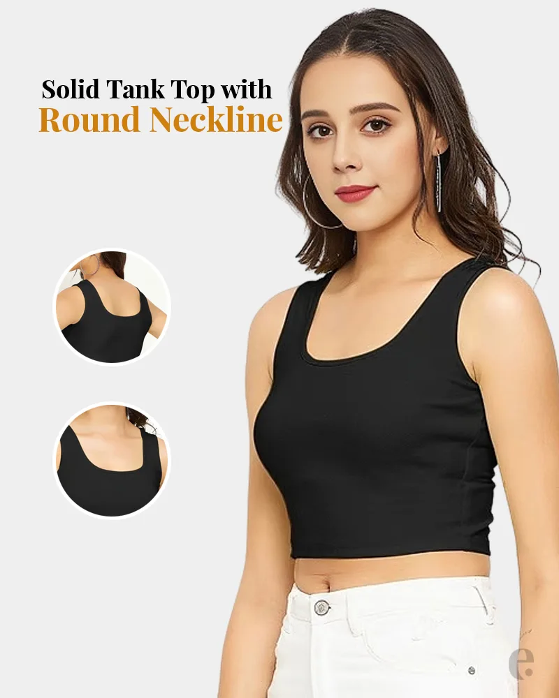 Round Neck Stretchable Sleeveless Crop Top