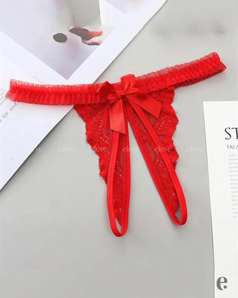 Crotch Open Lace Thong Panties - Image 3