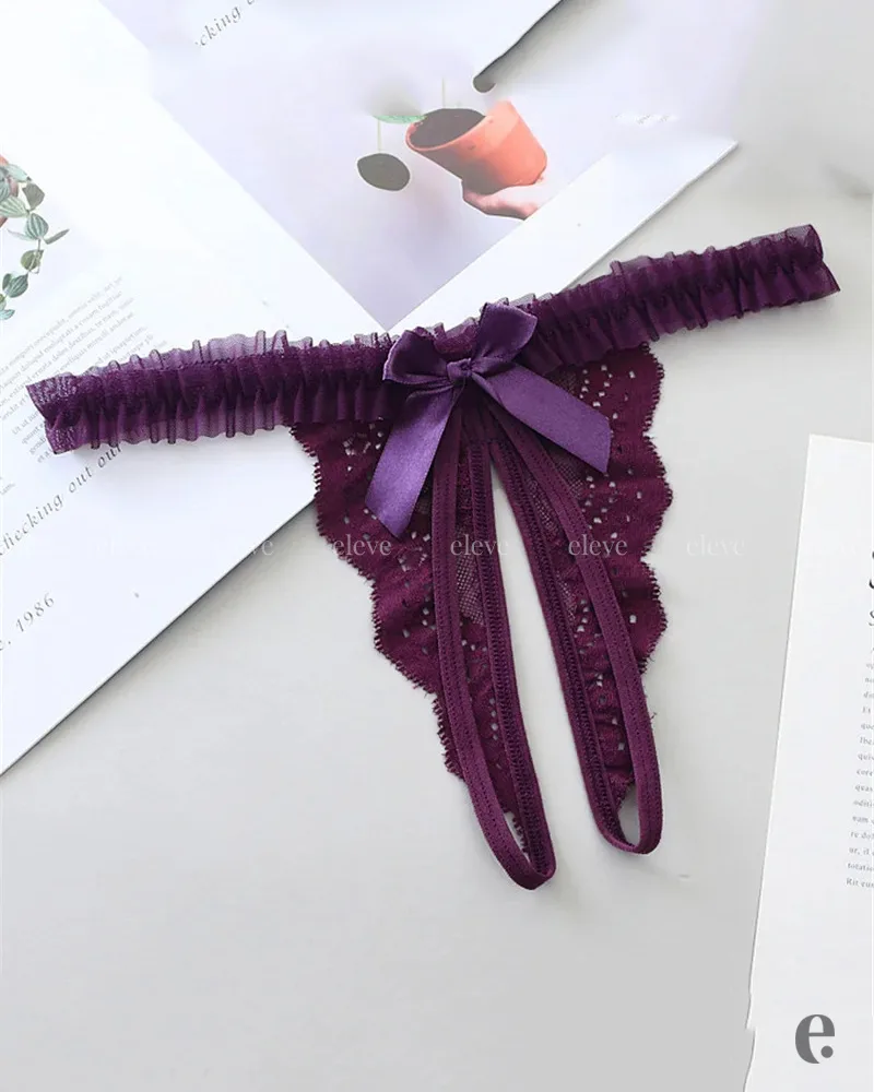 Crotch Open Lace Thong Panties - Image 6