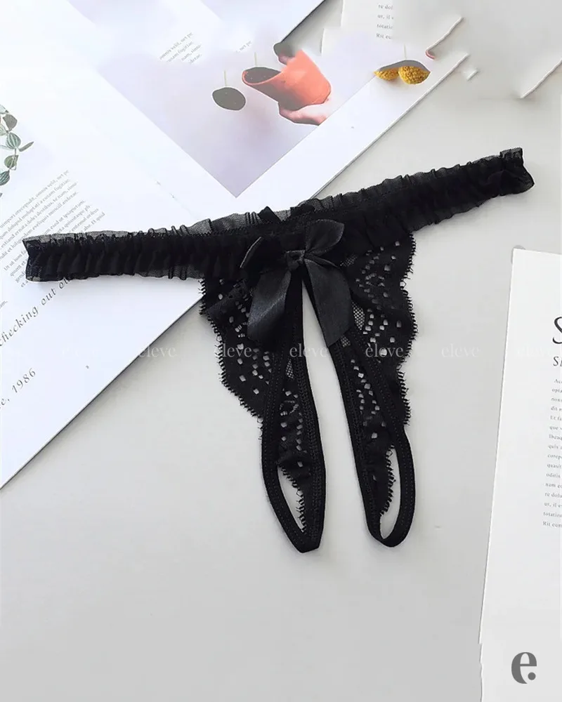 Crotch Open Lace Thong Panties - Image 7