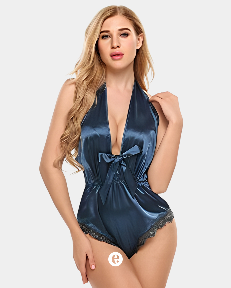 Deep V-Neck Silk Lingerie Bodysuit