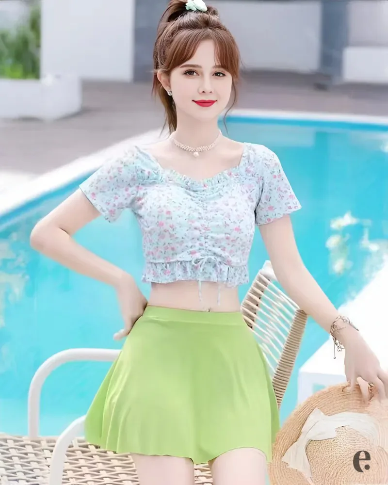 Floral Drawstring 2 Pieces Swimsuit