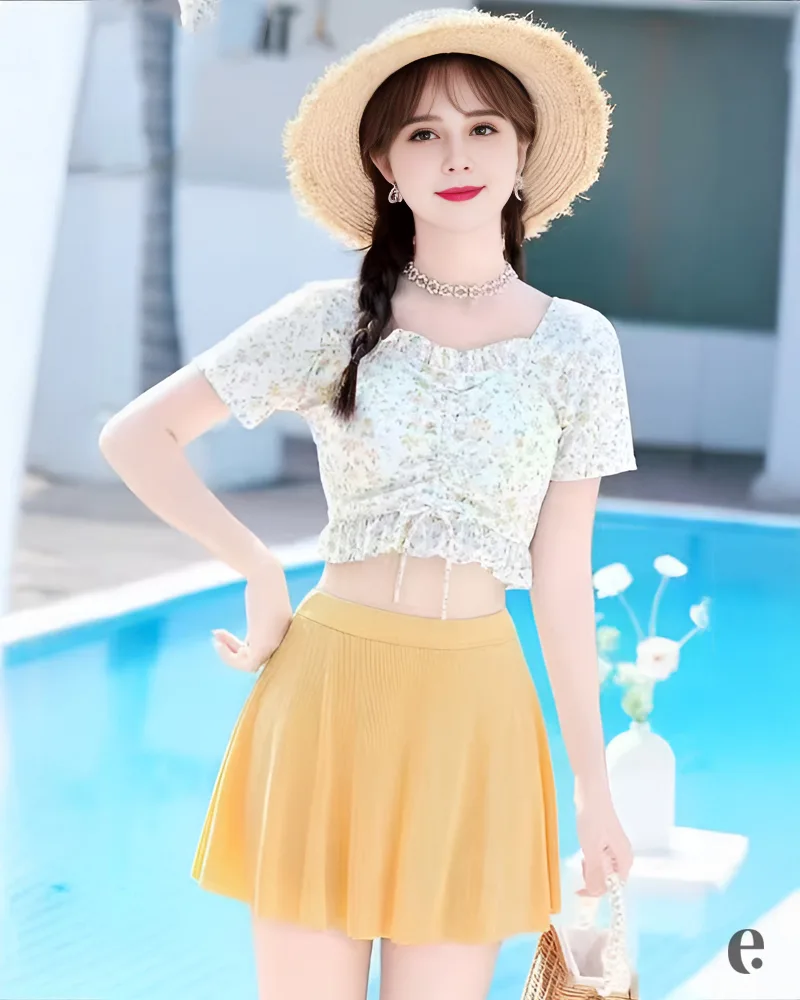 Floral Drawstring 2 Pieces Swimsuit