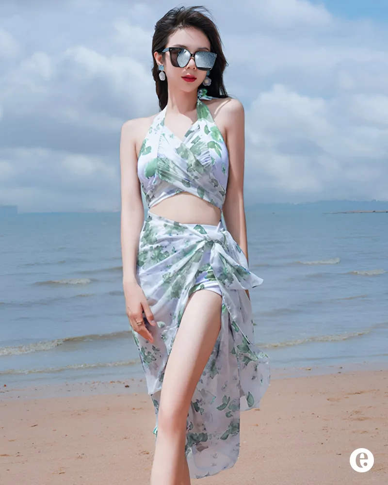 3 Pieces Floral Print Bikini Set Swimsuit