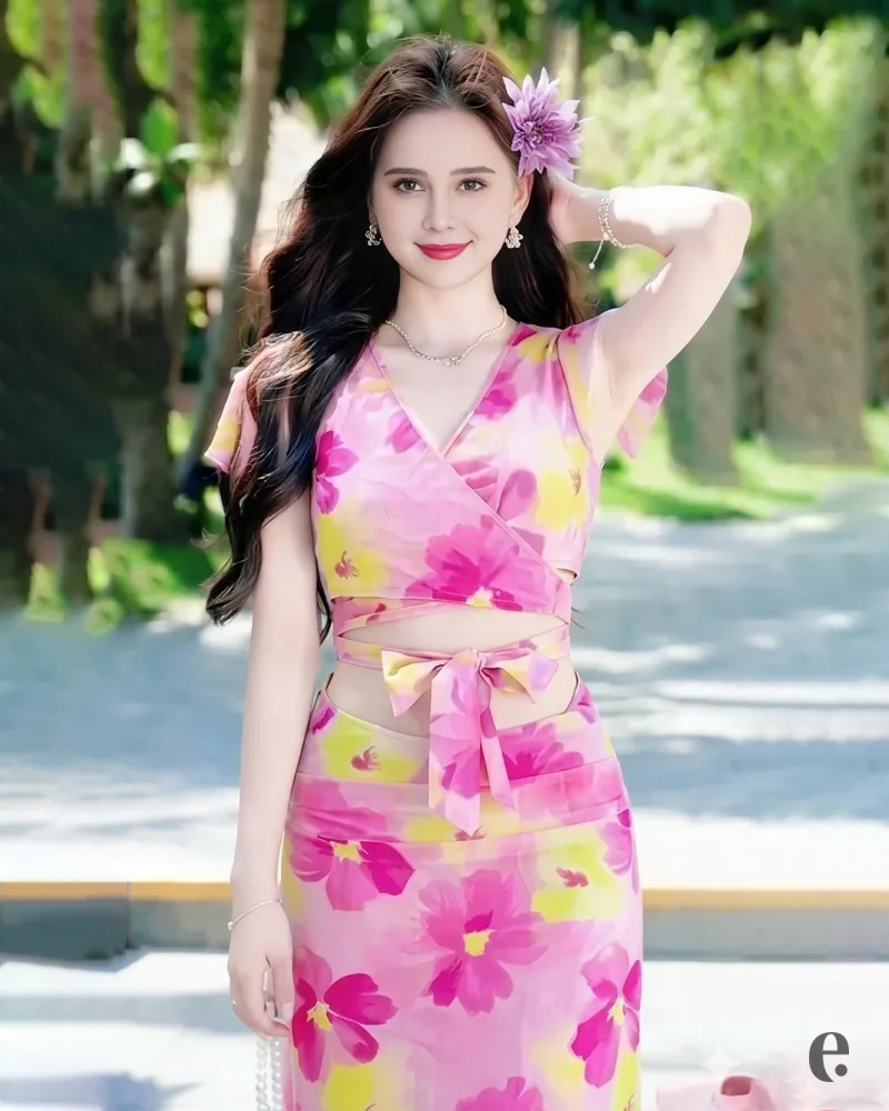 3 Pieces Floral Print Wrap Style Swimsuit