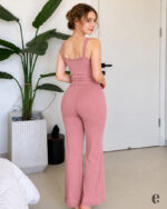 Solid Color Lace Trim Button Sleeveless Pajama Set